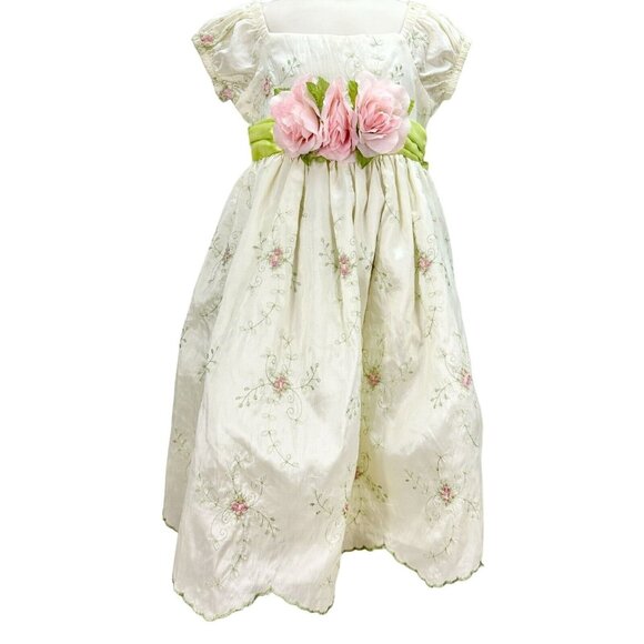 Crayon Kids Child's Dress Size 4T Green Pink Flowers Short Sleeve - Picture 1 of 7